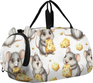 Mouse Eat Cheese Sports Duffle Bag for Teens Girls Boys, Gym Bag with Shoe Compartment, Kids Travel Overnight Weekender Shoulder Bag