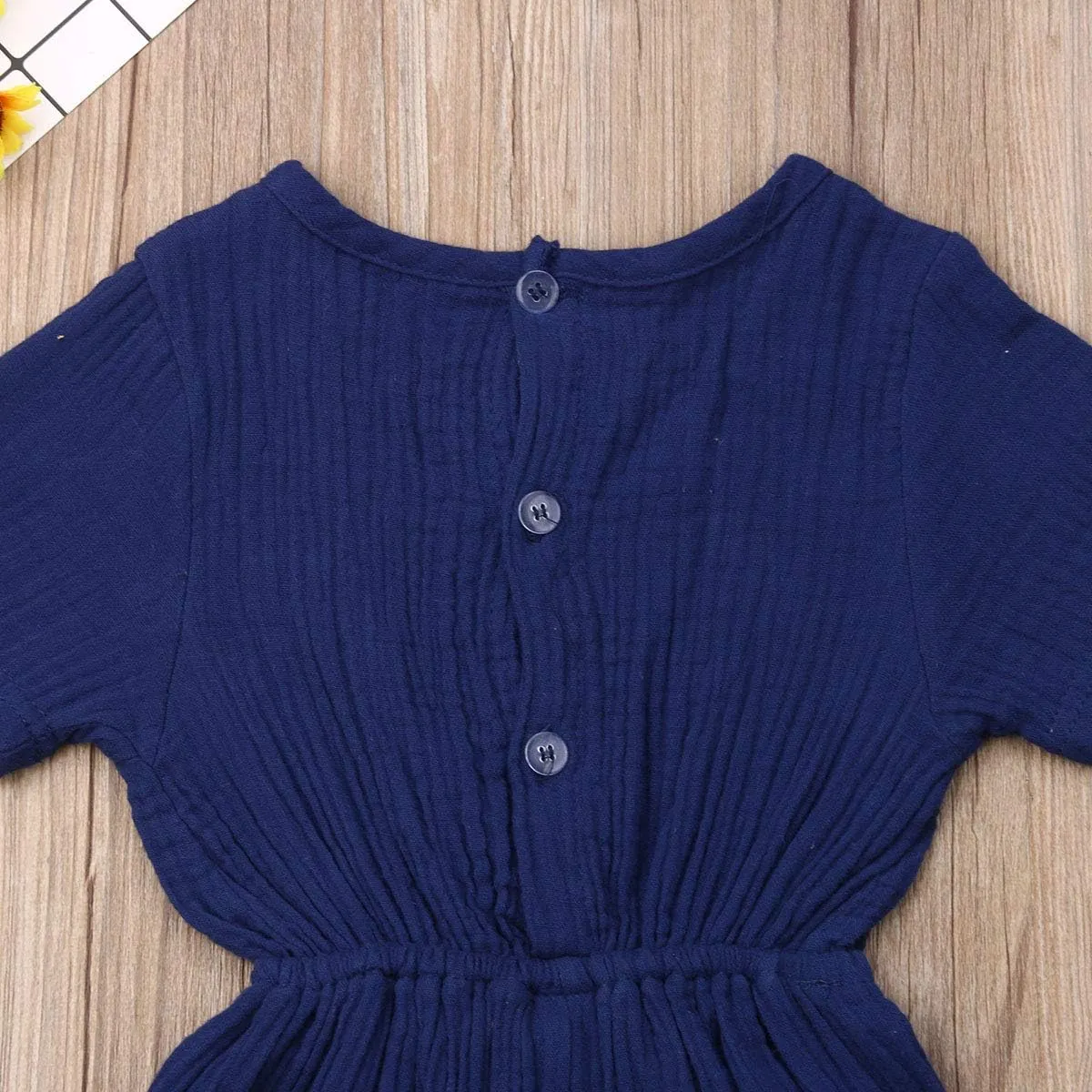 Mubineo Toddler Baby Girl Summer Fall Basic Plain Short Sleeve Cotton Linen Drawstring Romper Jumpsuit