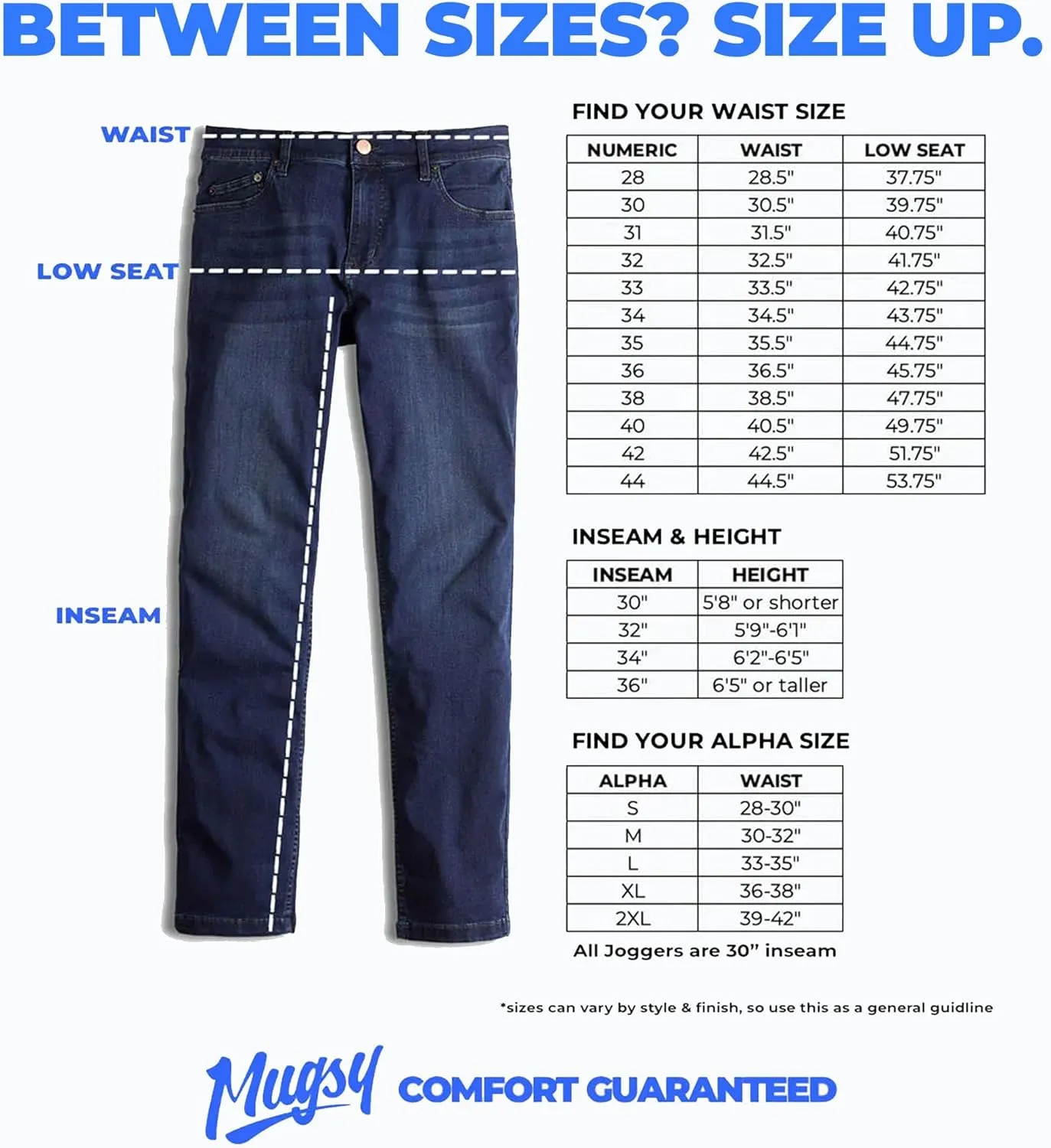 Mugsy Mens Jeans, Classic Fit, Stretch Denim Jeans for Men, Comfortable, 4-Way Stretch, Flexible Pants, Size Up If Needed