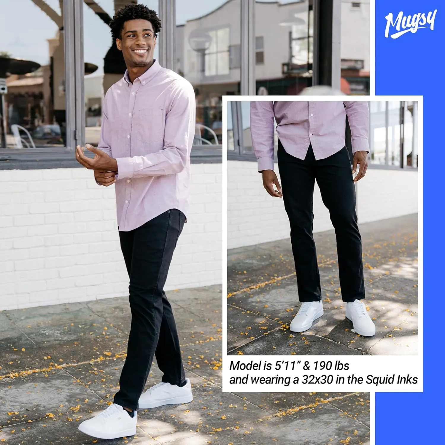 Mugsy Mens Jeans, Classic Fit, Stretch Denim Jeans for Men, Comfortable, 4-Way Stretch, Flexible Pants, Size Up If Needed