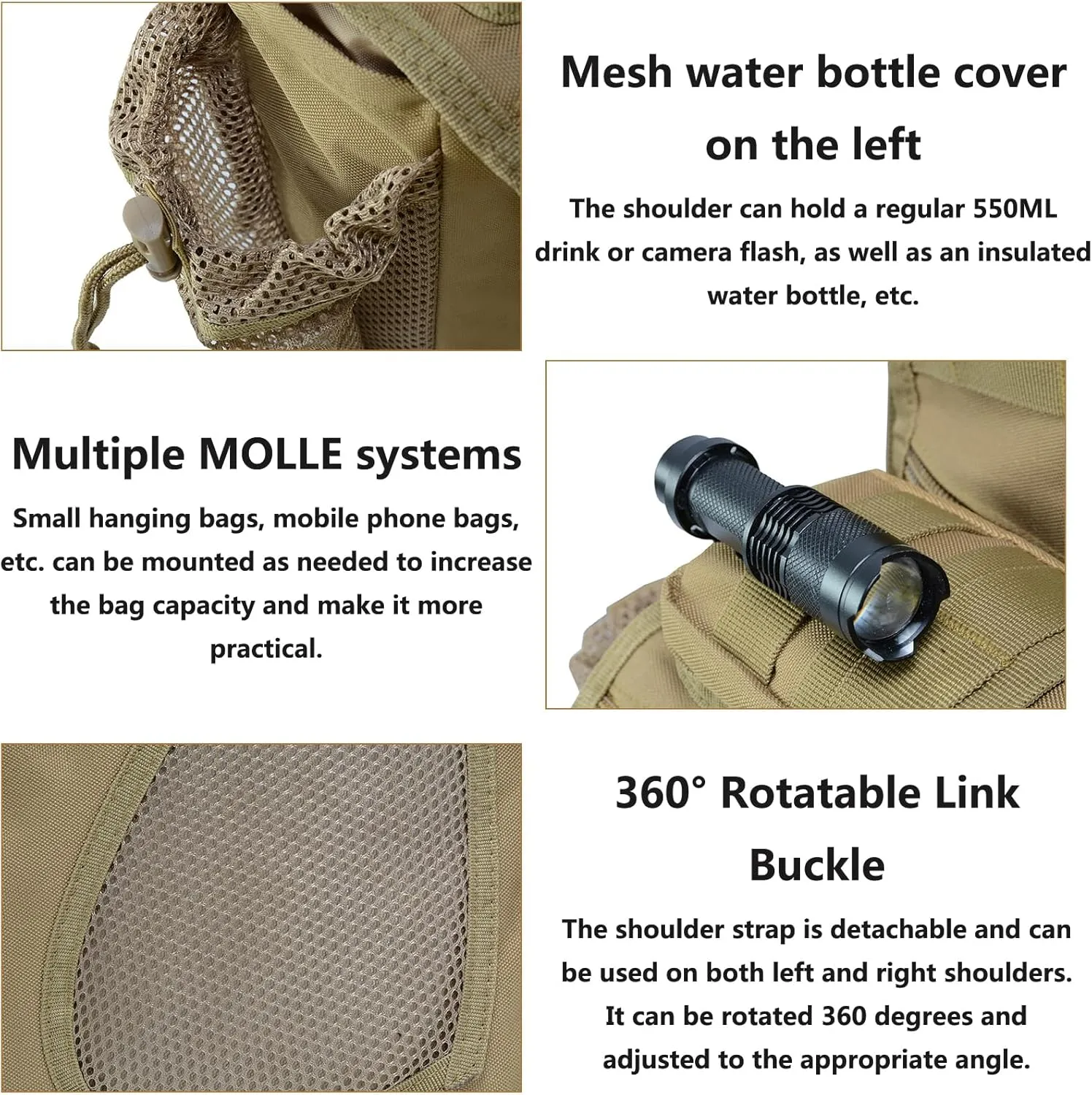 Multi-functional Outdoor Hiking Pack Tactical Messenger Range Bag,Hunting Backpack Tactical Military Bags Waterproof Daypack for 9.6L Capacity with Water Bottle Holder B