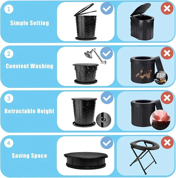 mupera Portable Toilet - Upgrade Foldable Toilet with Waste Bags and Toilet Storage Bag, Multifunctional 8 Gallon Travel Retractable Potty with Lid, for Car RV Boating