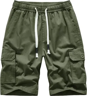Muscularfit Camo Shorts for Men Big and Tall Drawstring Elastic Waist Cotton Camouflage Cargo Shorts Utility Tooling Shorts