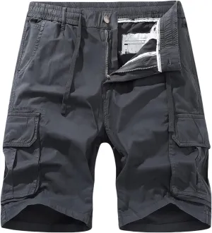 Muscularfit Cotton Shorts Men Big and Tall Athletic Gym Cargo Shorts Drawstring Elastic Waist Summer Beach Tooling Shorts