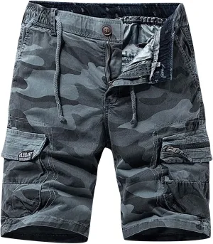 Muscularfit Men Shorts Casual Drawstring Elastic Waist Camouflage Cargo Shorts Cotton Multi Pockets Solid Camo Tooling Shorts