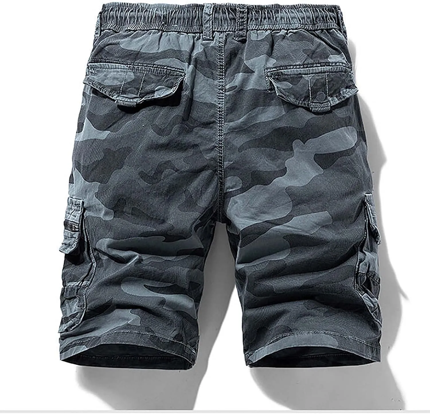 Muscularfit Men Shorts Casual Drawstring Elastic Waist Camouflage Cargo Shorts Cotton Multi Pockets Solid Camo Tooling Shorts