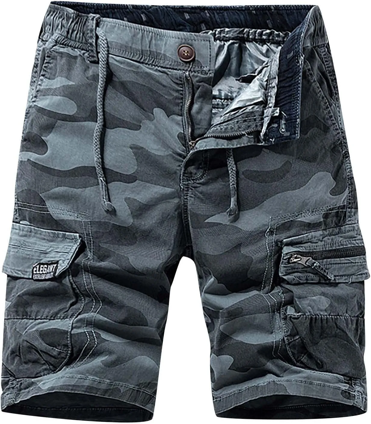Muscularfit Men Shorts Casual Drawstring Elastic Waist Camouflage Cargo Shorts Cotton Multi Pockets Solid Camo Tooling Shorts