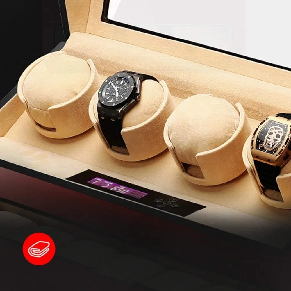 Mute Automatic Watch Winder with Drawer 4   7 Watch Winder Watch Box LCD Digital Display 5 Rotation Modes Piano Lacquer Soft Cushions,Brown-A