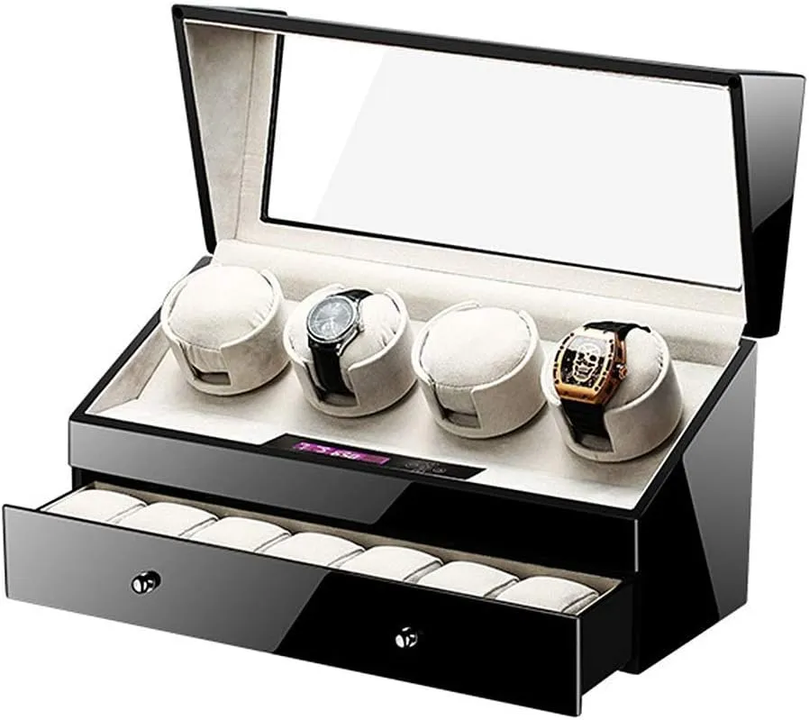 Mute Automatic Watch Winder with Drawer 4 7 Watches Storage Case Display Box Digital Display Piano Paint Soft