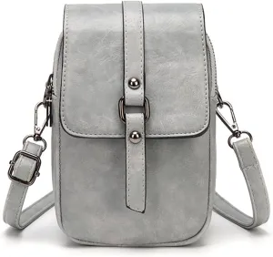myfriday Vintage Crossbody Phone Bag for Women, Small Leather Shoulder Purse and Handbag with Tassel&Rivet Decoration