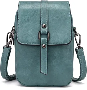 myfriday Vintage Crossbody Phone Bag for Women, Small Leather Shoulder Purse and Handbag with Tassel&Rivet Decoration
