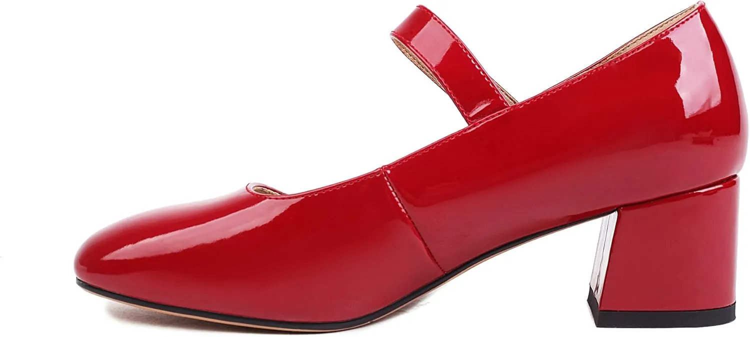 Naiyee Mary Jane Shoes Women Chunky Heel Ankle Strap Dress Shoes for Women Low Heels Close Rounded Toe Pumps