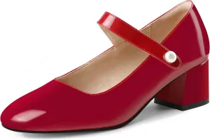 Naiyee Mary Jane Shoes Women Chunky Heel Ankle Strap Dress Shoes for Women Low Heels Close Rounded Toe Pumps