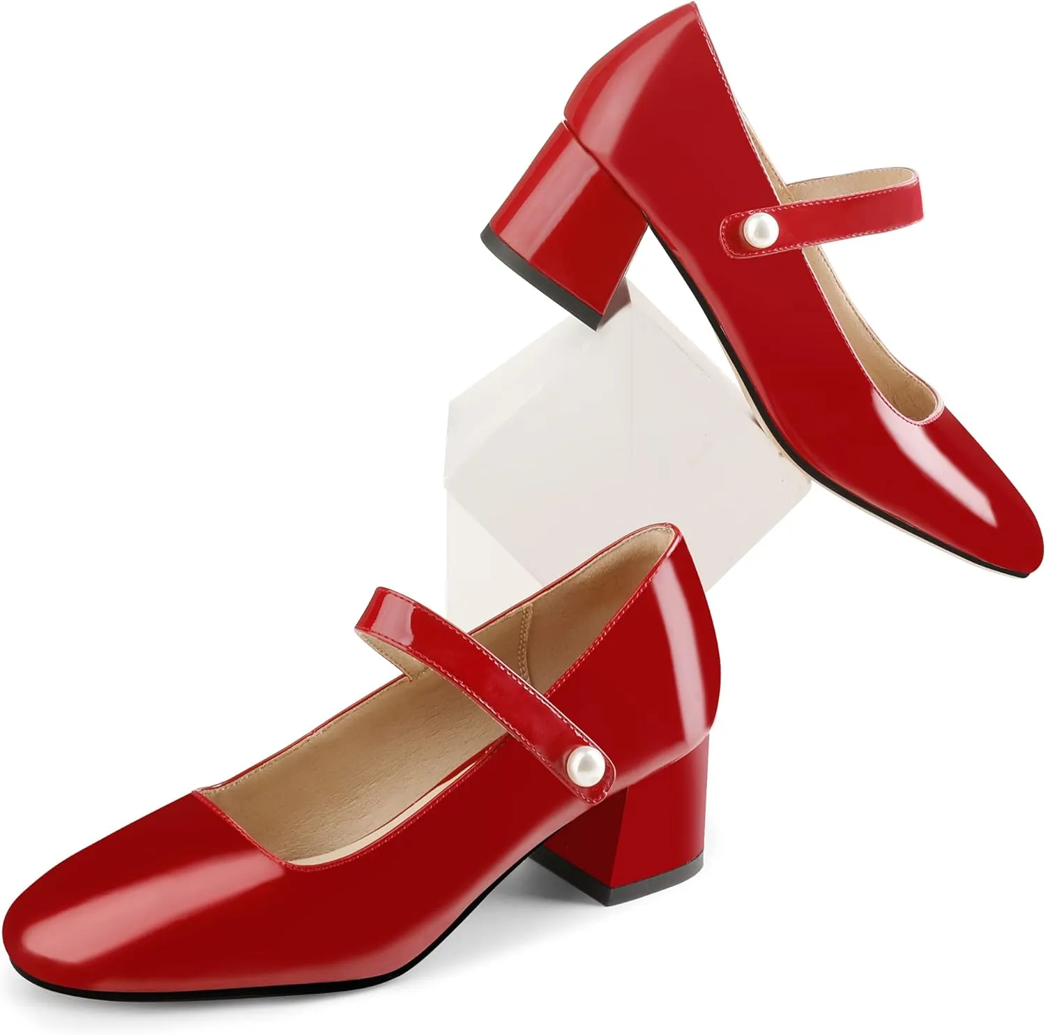 Naiyee Mary Jane Shoes Women Chunky Heel Ankle Strap Dress Shoes for Women Low Heels Close Rounded Toe Pumps