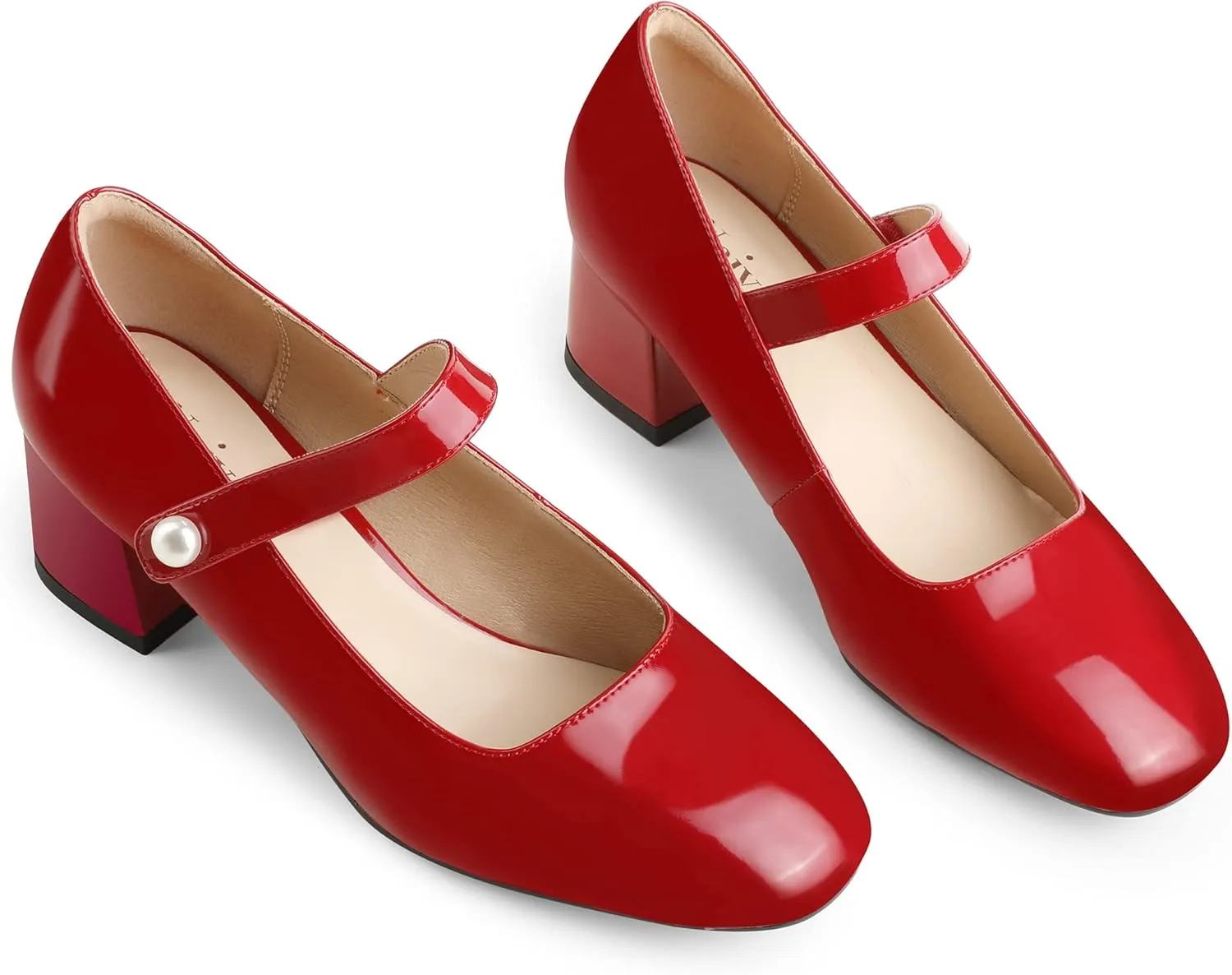 Naiyee Mary Jane Shoes Women Chunky Heel Ankle Strap Dress Shoes for Women Low Heels Close Rounded Toe Pumps