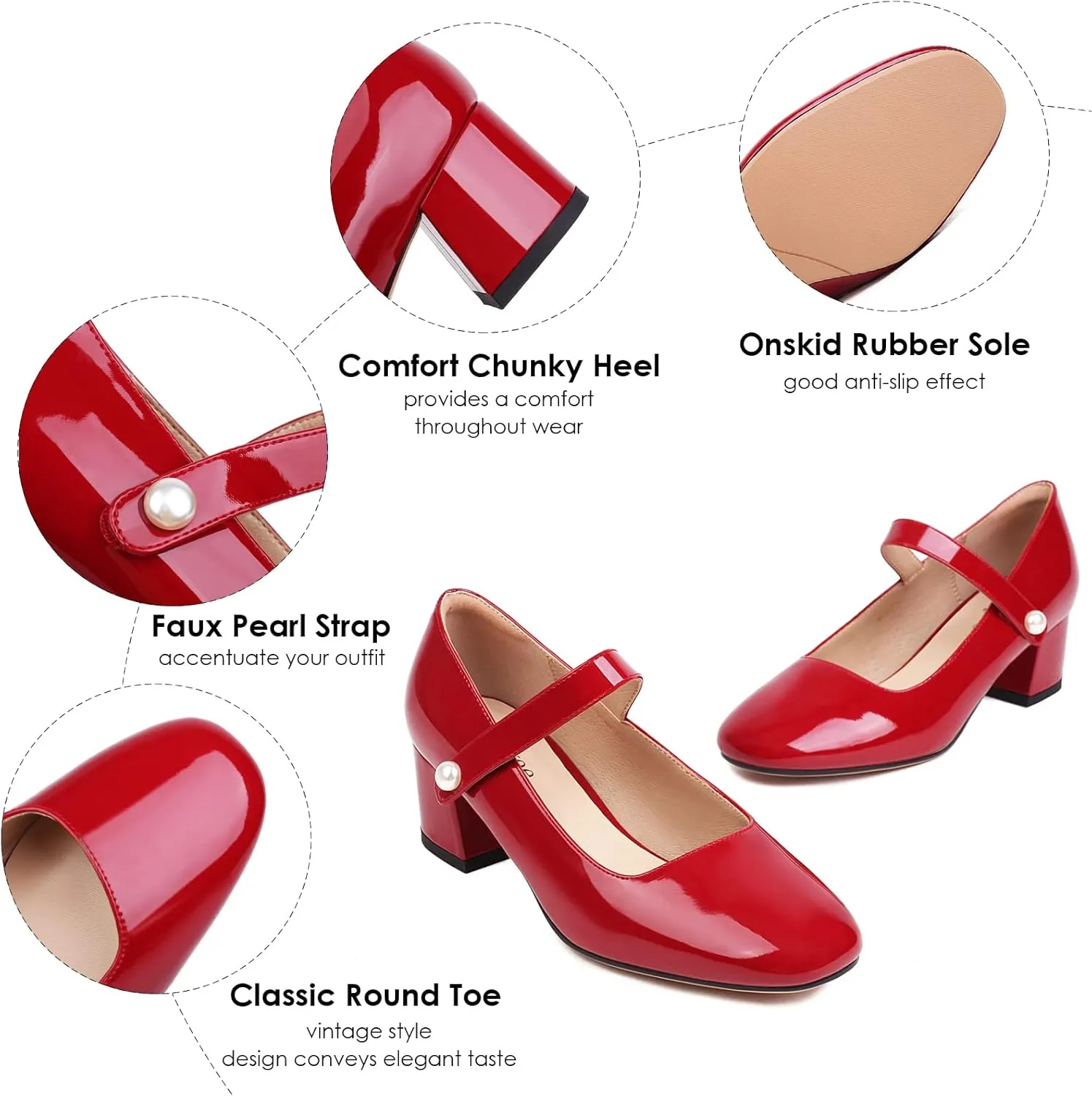Naiyee Mary Jane Shoes Women Chunky Heel Ankle Strap Dress Shoes for Women Low Heels Close Rounded Toe Pumps