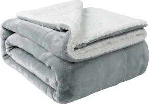 NANPIPER Sherpa Twin Thick Warm Reversible Velvet Plush Blanket for Winter - Super Soft Fuzzy Flannel Fleece Wool Like (Light Grey Twin Size 60"x80")
