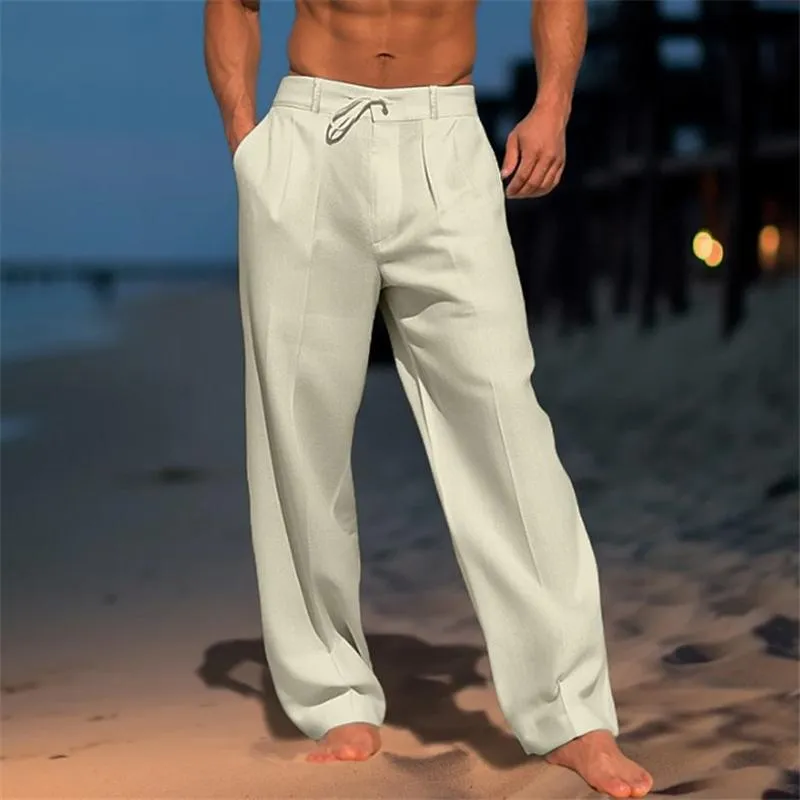 Nathan | Linen Solid Colour Trousers