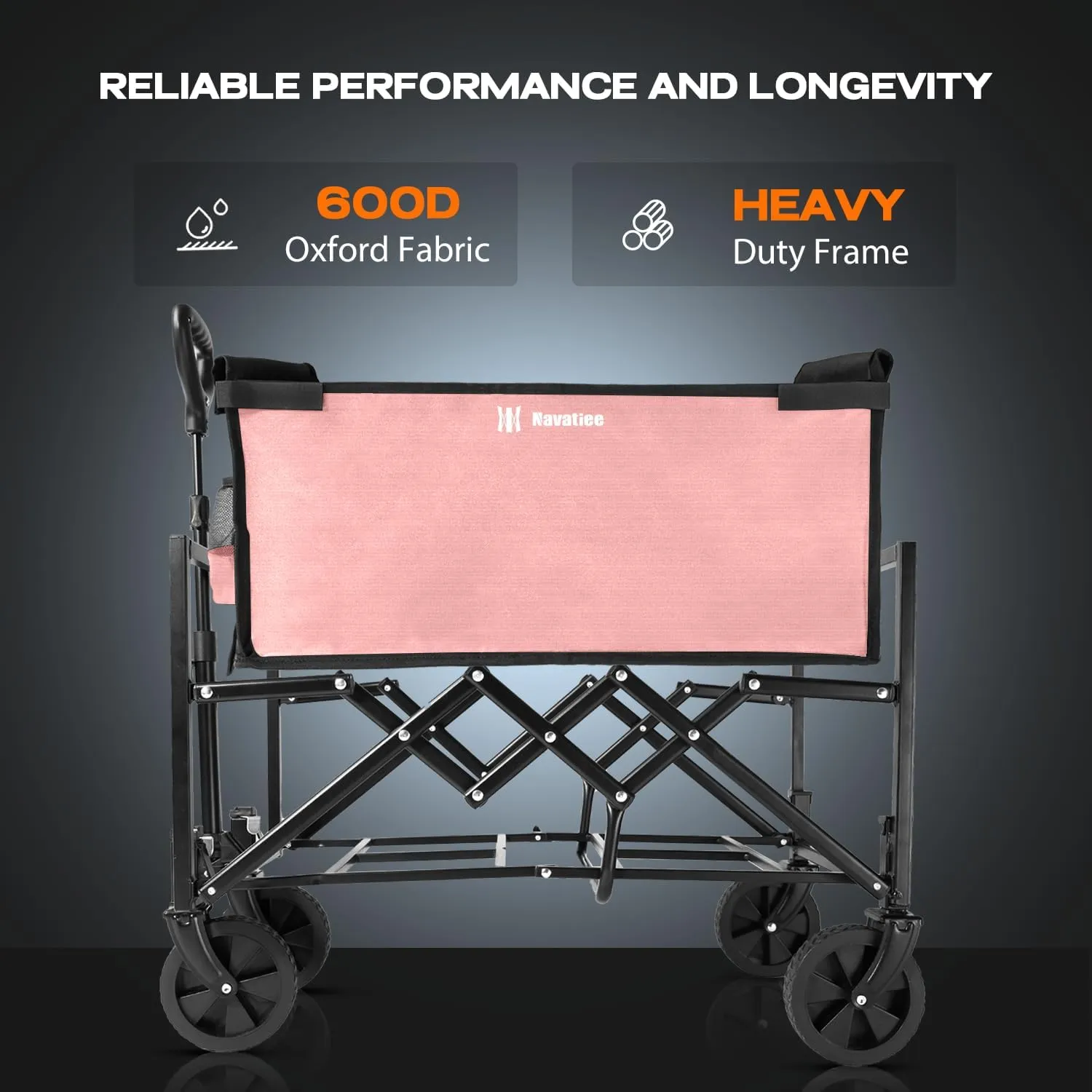 Navatiee Portable Foldable Collapsible Wagon with Wheels, 220lbs Weight Capacity Utility Grocery Shopping Cart, Lightweight Mini Folding Wagon for Outdoor, Pink