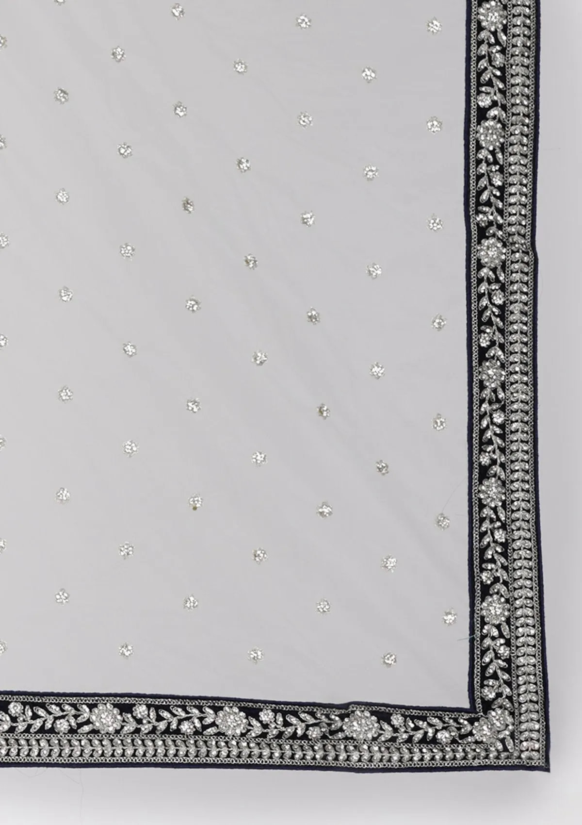 Navy Blue Stonework Velvet Semi Stitched Lehenga