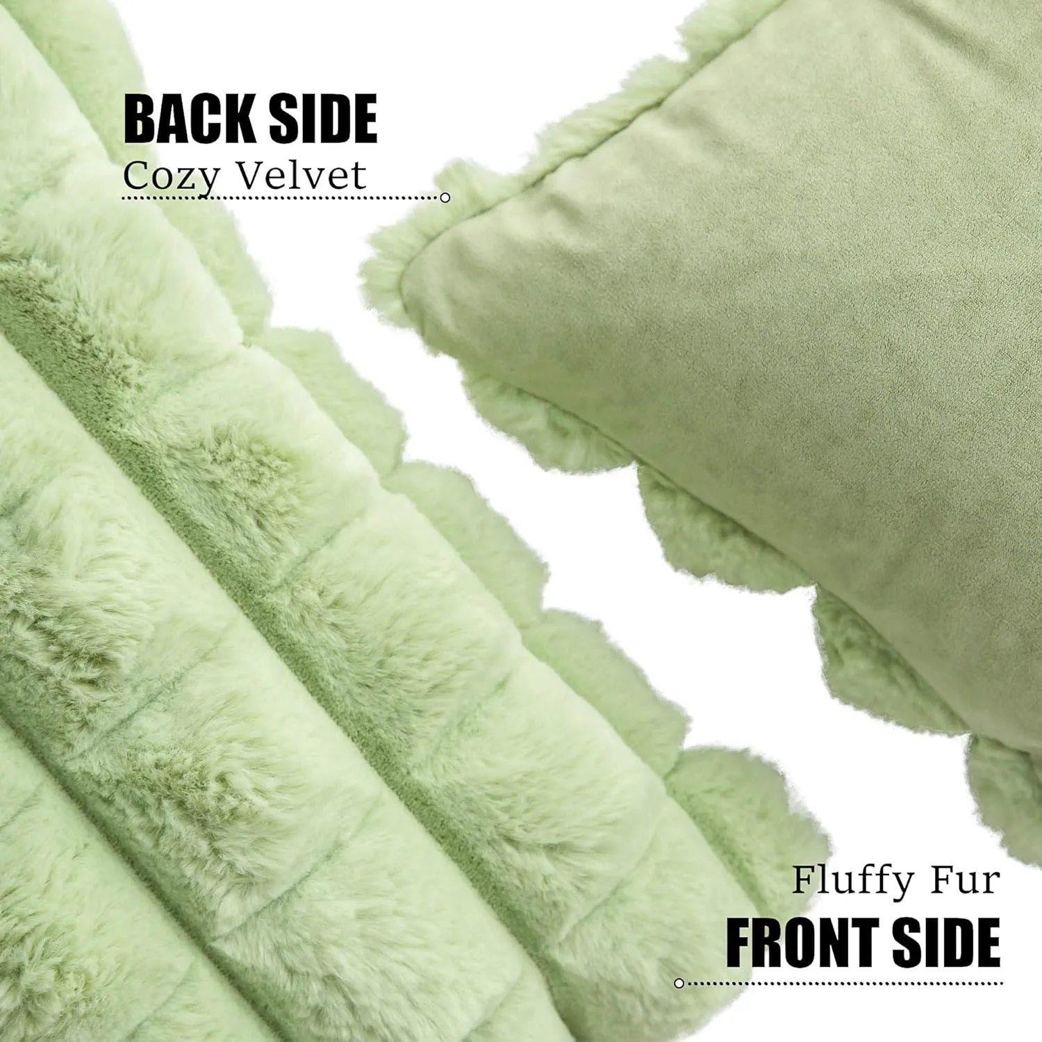 Neelvin Green Faux Fur Cozy Soft Plaid Decorative Throw Pillow Covers 18x18 inch Set of 2,Velvet Pillowcase Cushion Case for Sofa Couch