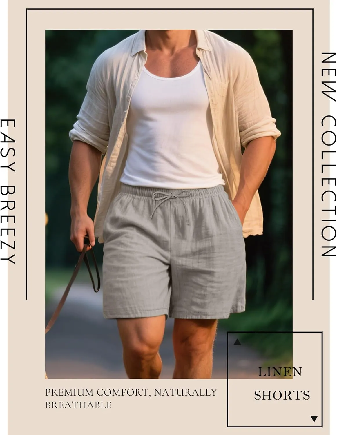 Neer 2 Pack Men's Big and Tall Linen Bermuda Shorts Cotton Drawstring Loose Plus Size Summer Casual Pants with Pockets