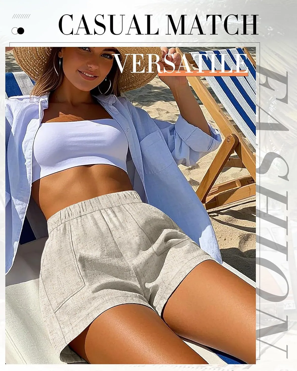 Neer 2 Pack Women's Linen Shorts Elastic Waist Casual Comfy Summer Pull on Beach Shorts with Patch Pocket