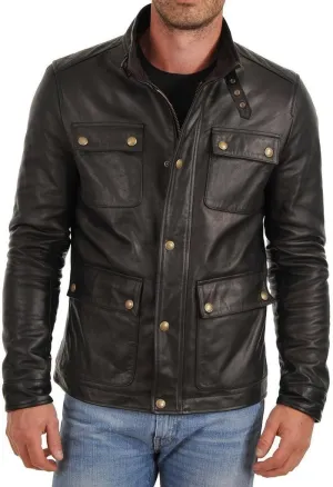 New Men's Leather Motorcycle Jacket Slim fit Leather Jacket Coat A598