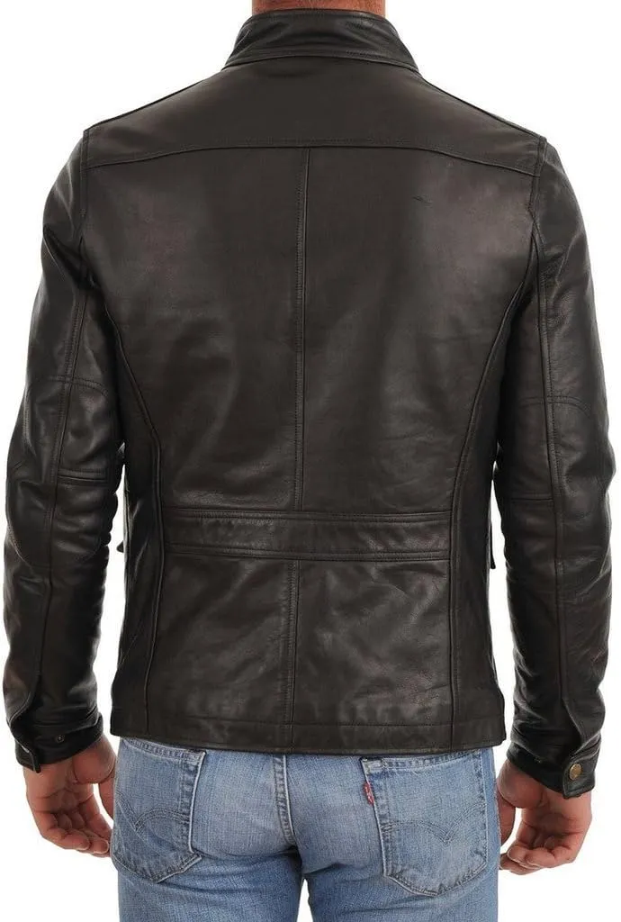 New Men's Leather Motorcycle Jacket Slim fit Leather Jacket Coat A598