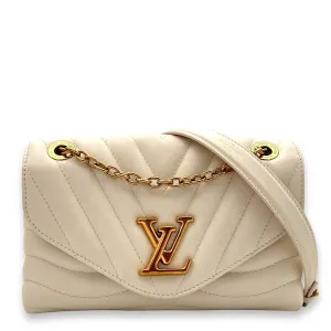 New Wave Beige Crossbody Bag in Calfskin, Gold hardware