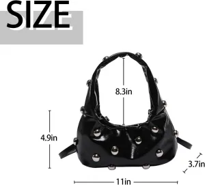 New women's handbag, Y2K crescent shaped leather bag, Burgundy wallet, punk body crossbody bag