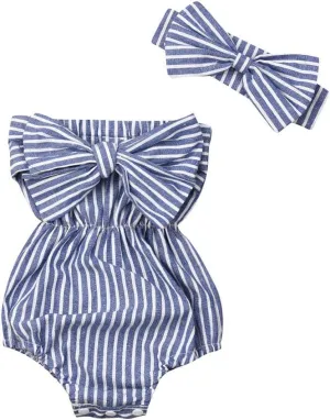 Newborn Baby Girls Romper Jumpsuit Infant Girl Summer Bodysuits Ribbed Short Sleeve One-Piece Headband