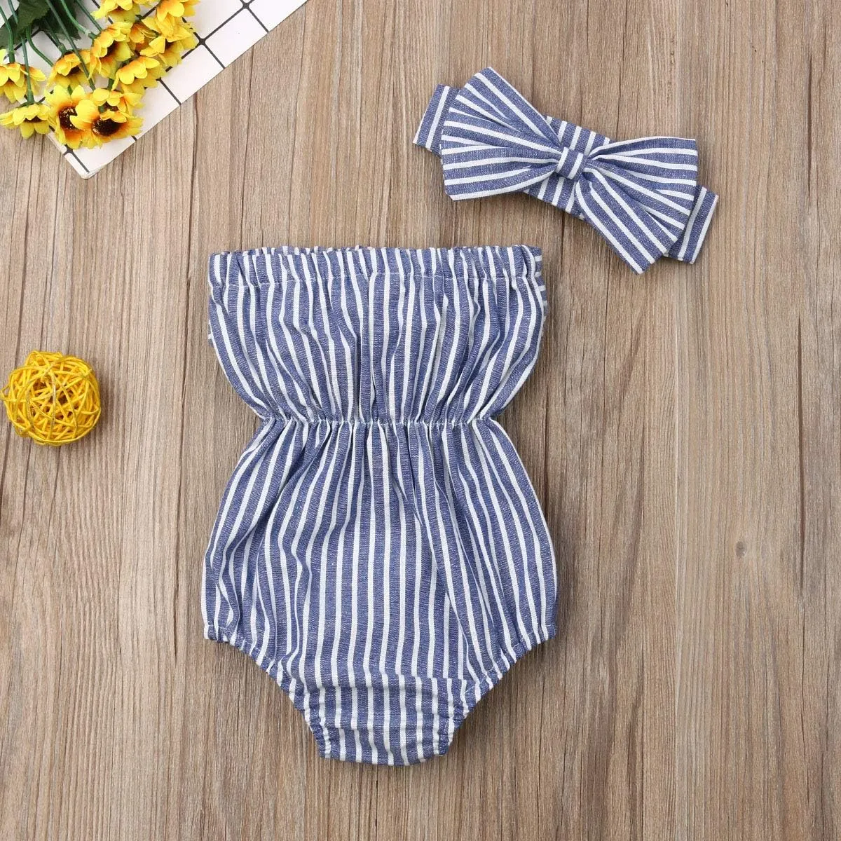 Newborn Baby Girls Romper Jumpsuit Infant Girl Summer Bodysuits Ribbed Short Sleeve One-Piece Headband