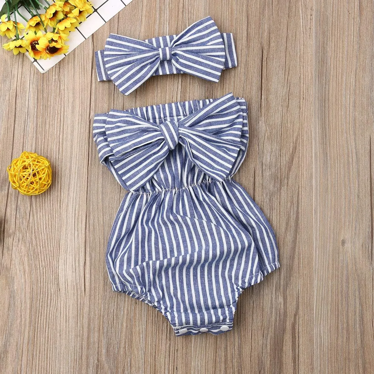 Newborn Baby Girls Romper Jumpsuit Infant Girl Summer Bodysuits Ribbed Short Sleeve One-Piece Headband