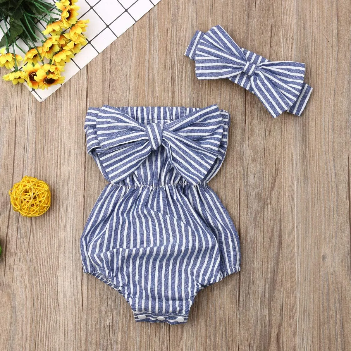 Newborn Baby Girls Romper Jumpsuit Infant Girl Summer Bodysuits Ribbed Short Sleeve One-Piece Headband