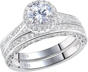 Newshe Wedding Rings for Women Engagement Ring Set 925 Sterling Silver 2.4Ct Round White AAAAA Cz Size 4-13