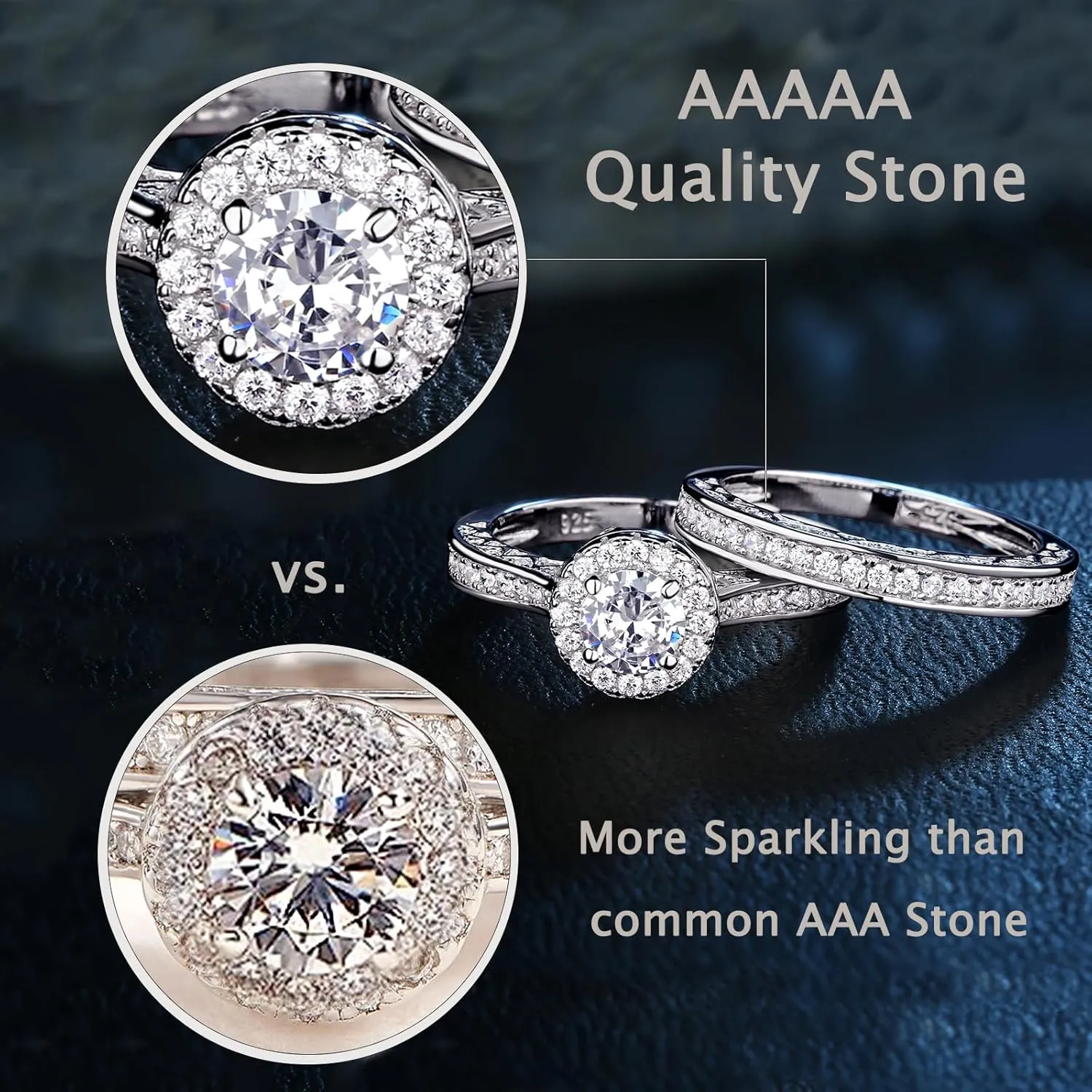 Newshe Wedding Rings for Women Engagement Ring Set 925 Sterling Silver 2.4Ct Round White AAAAA Cz Size 4-13
