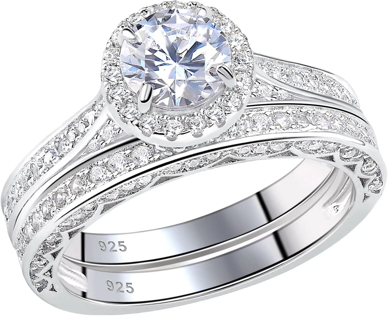Newshe Wedding Rings for Women Engagement Ring Set 925 Sterling Silver 2.4Ct Round White AAAAA Cz Size 4-13