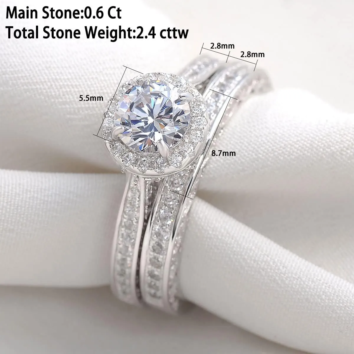 Newshe Wedding Rings for Women Engagement Ring Set 925 Sterling Silver 2.4Ct Round White AAAAA Cz Size 4-13