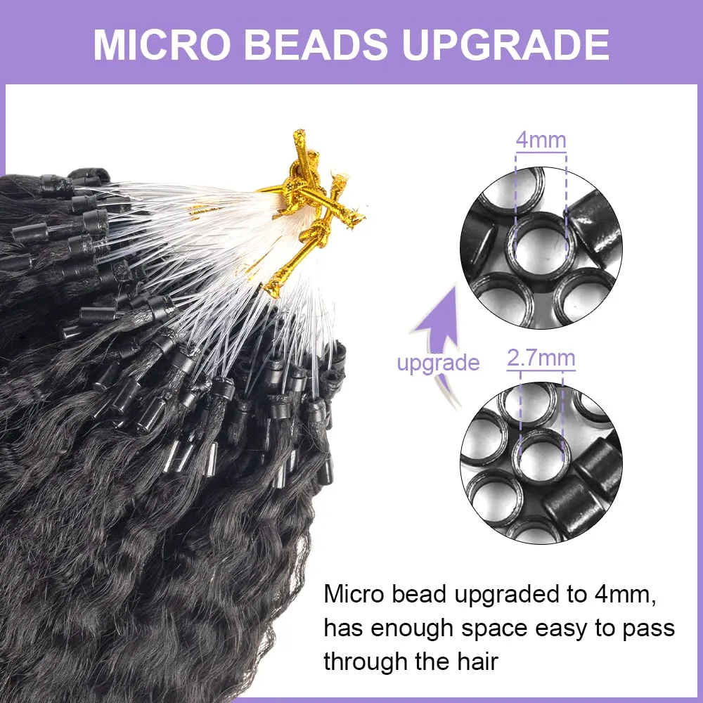 Niawigs Afro Kinky Curly Microlink Hair Extensions Human Hair for Black Women 4c Curly Micro Loop Human Hair Extensions Natural Black Micro Links Extensions 100 Strands Per Pack 20 Inches