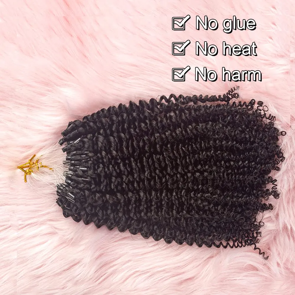 Niawigs Afro Kinky Curly Microlink Hair Extensions Human Hair for Black Women 4c Curly Micro Loop Human Hair Extensions Natural Black Micro Links Extensions 100 Strands Per Pack 20 Inches