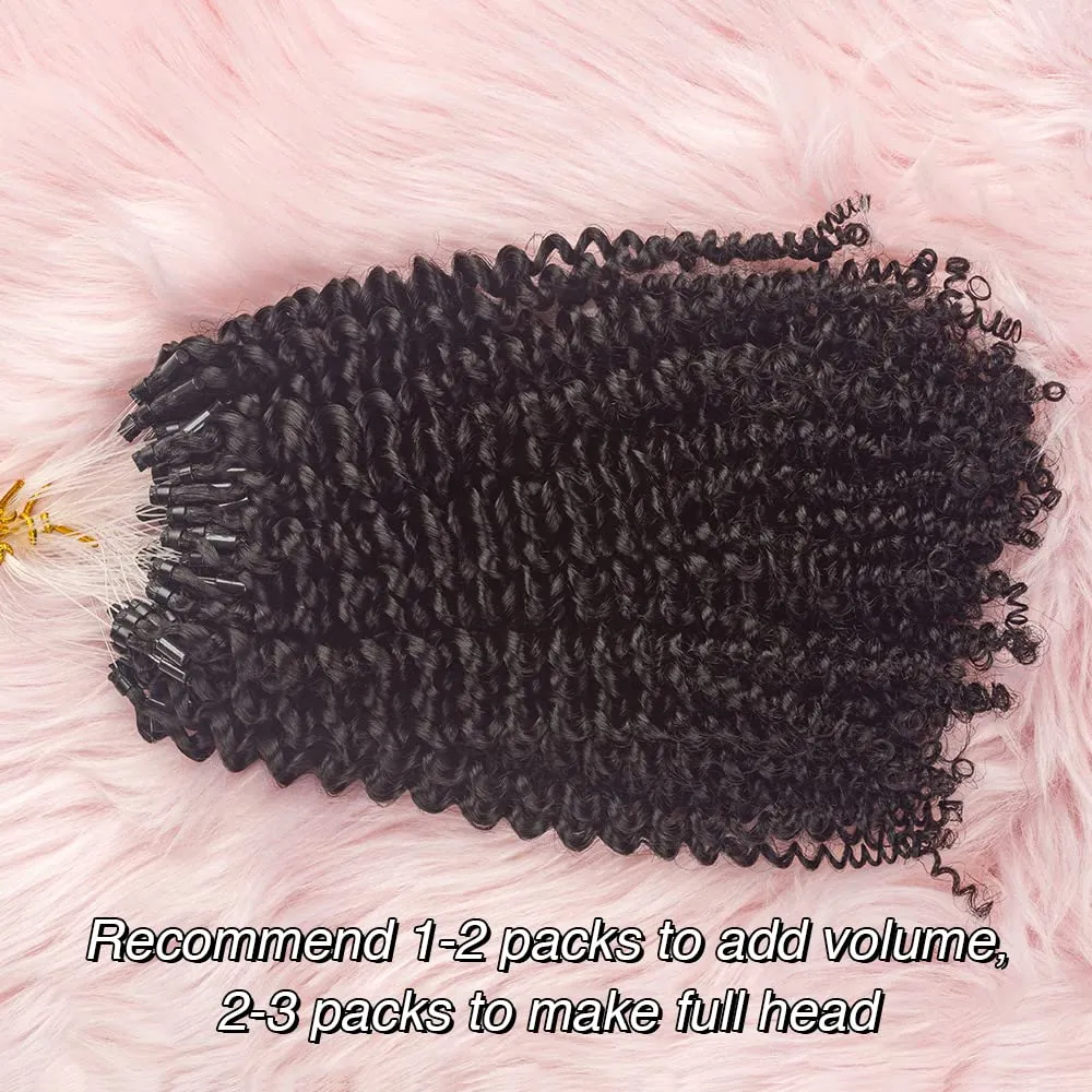 Niawigs Afro Kinky Curly Microlink Hair Extensions Human Hair for Black Women 4c Curly Micro Loop Human Hair Extensions Natural Black Micro Links Extensions 100 Strands Per Pack 20 Inches