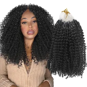 Niawigs Afro Kinky Curly Microlink Hair Extensions Human Hair for Black Women 4c Curly Micro Loop Human Hair Extensions Natural Black Micro Links Extensions 100 Strands Per Pack 20 Inches