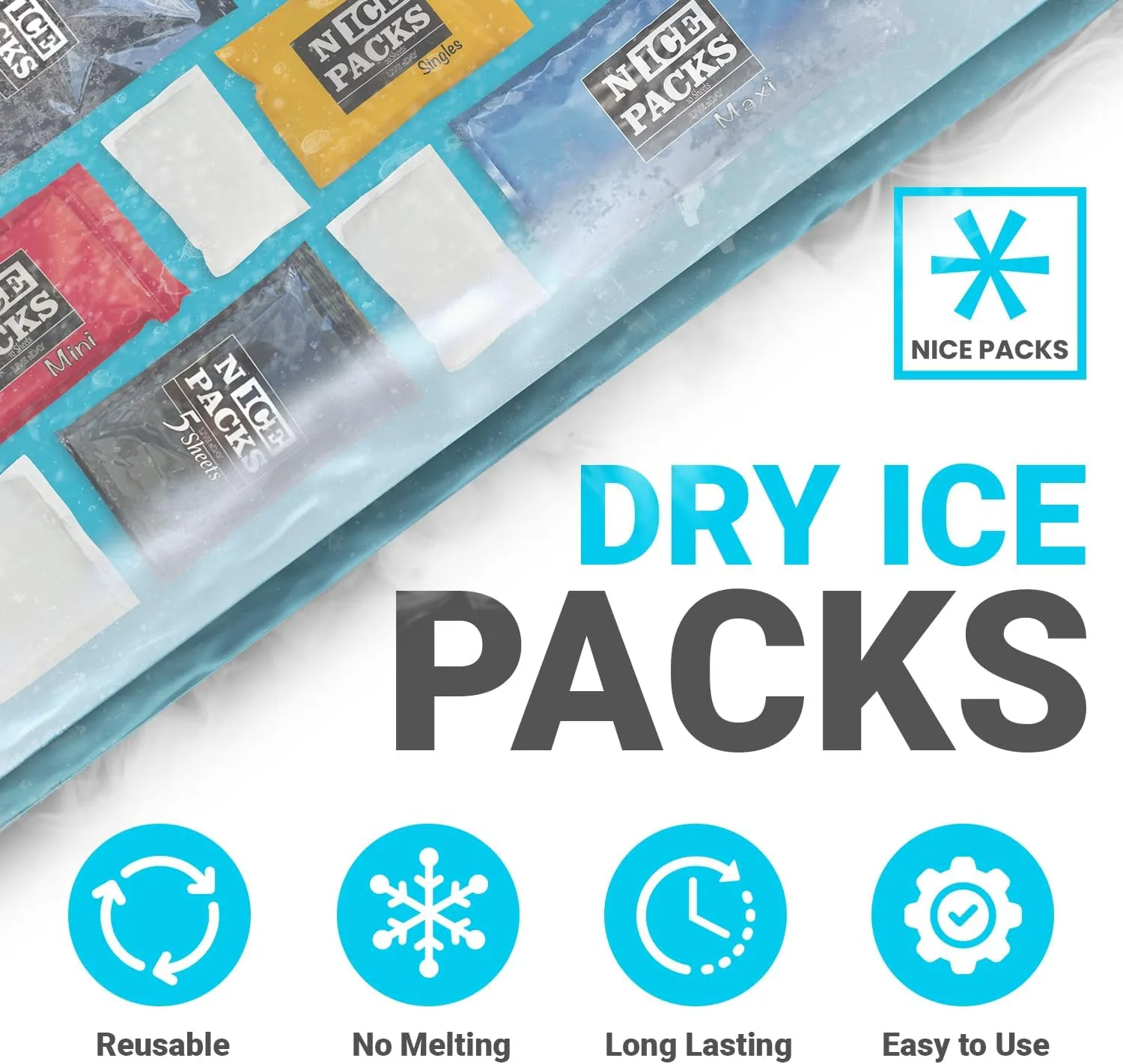 Nice Packs Reusable Dry Ice Packs for Shipping Frozen Food, Coolers, Lunch Boxes - Flexible and Long Lasting (25 Large Sheets)