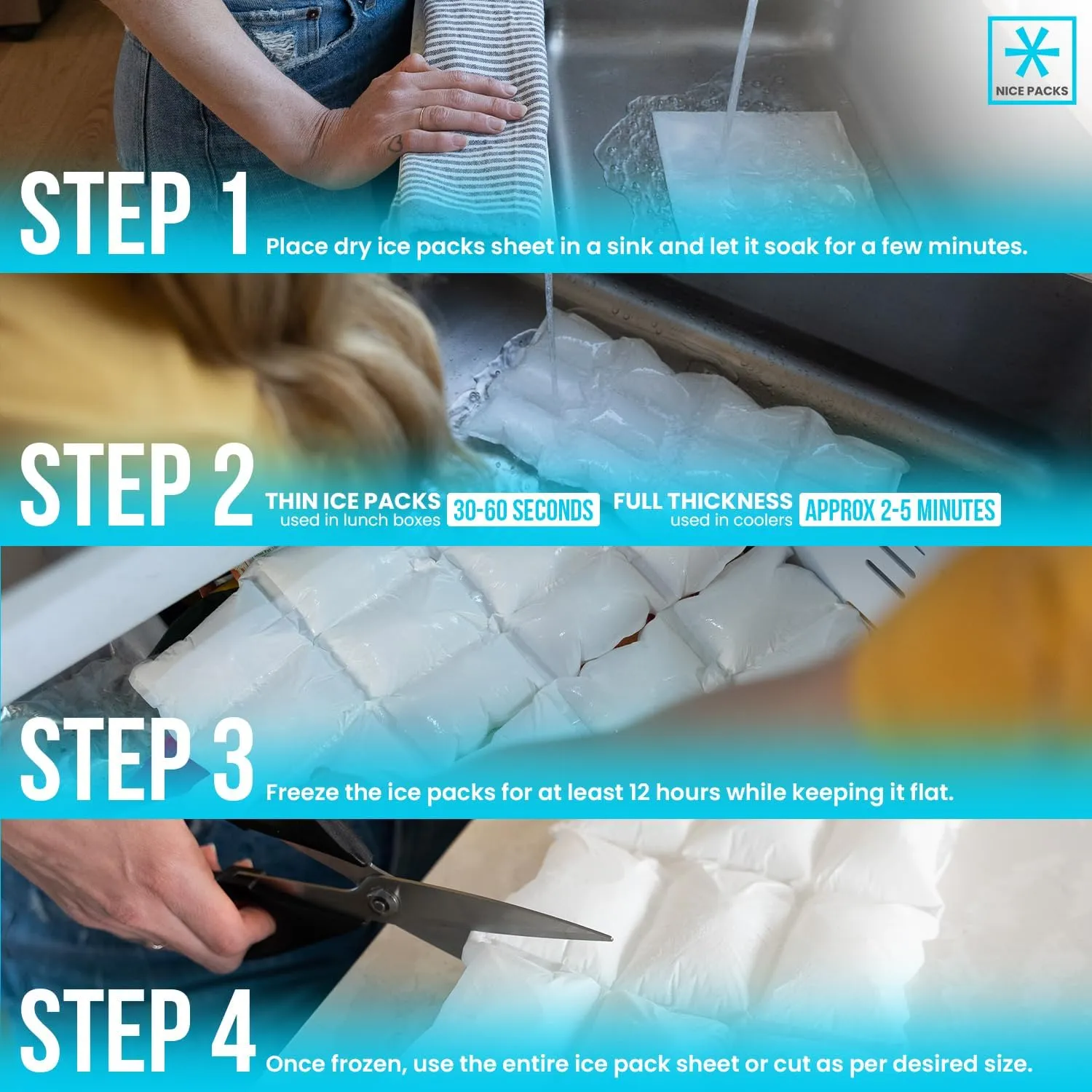 Nice Packs Reusable Dry Ice Packs for Shipping Frozen Food, Coolers, Lunch Boxes - Flexible and Long Lasting (25 Large Sheets)