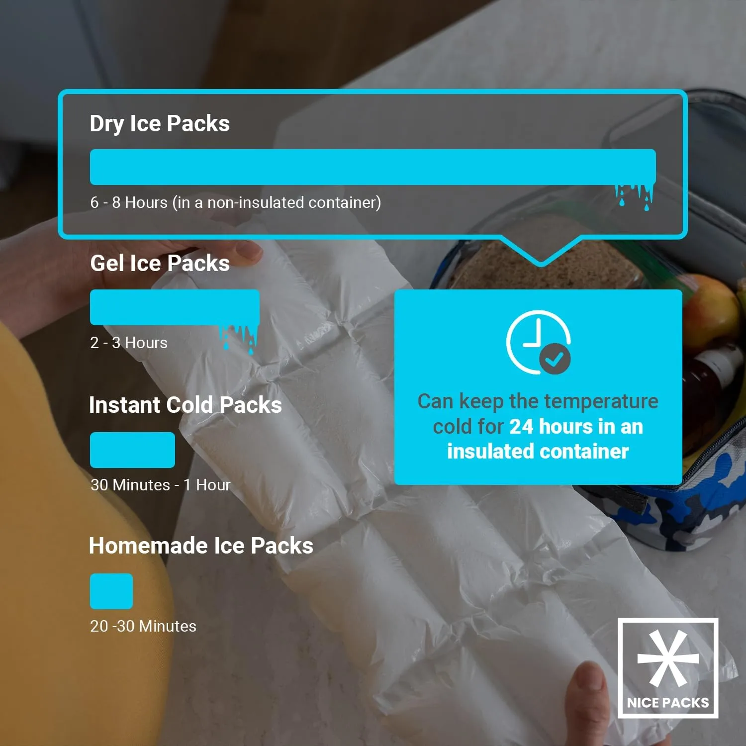Nice Packs Reusable Dry Ice Packs for Shipping Frozen Food, Coolers, Lunch Boxes - Flexible and Long Lasting (25 Large Sheets)