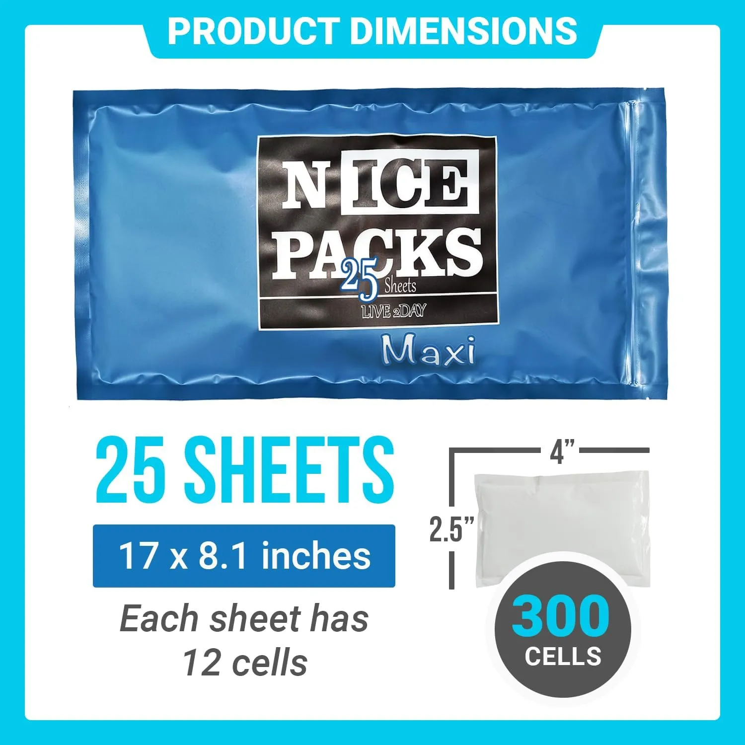 Nice Packs Reusable Dry Ice Packs for Shipping Frozen Food, Coolers, Lunch Boxes - Flexible and Long Lasting (25 Large Sheets)
