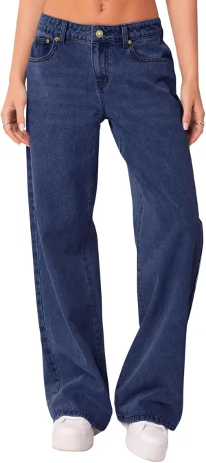 NIMIN Womens Mid Waist Jeans Loose Straight Wide Leg Boyfriend Jeans Casual Y2K Denim Pants with Pockets