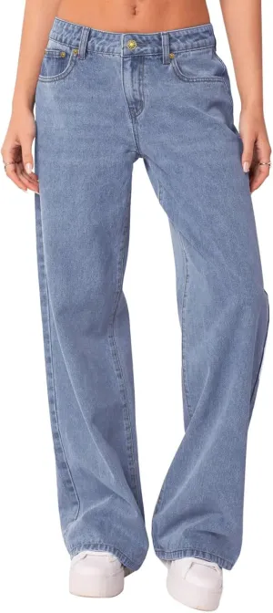 NIMIN Womens Mid Waist Jeans Loose Straight Wide Leg Boyfriend Jeans Casual Y2K Denim Pants with Pockets