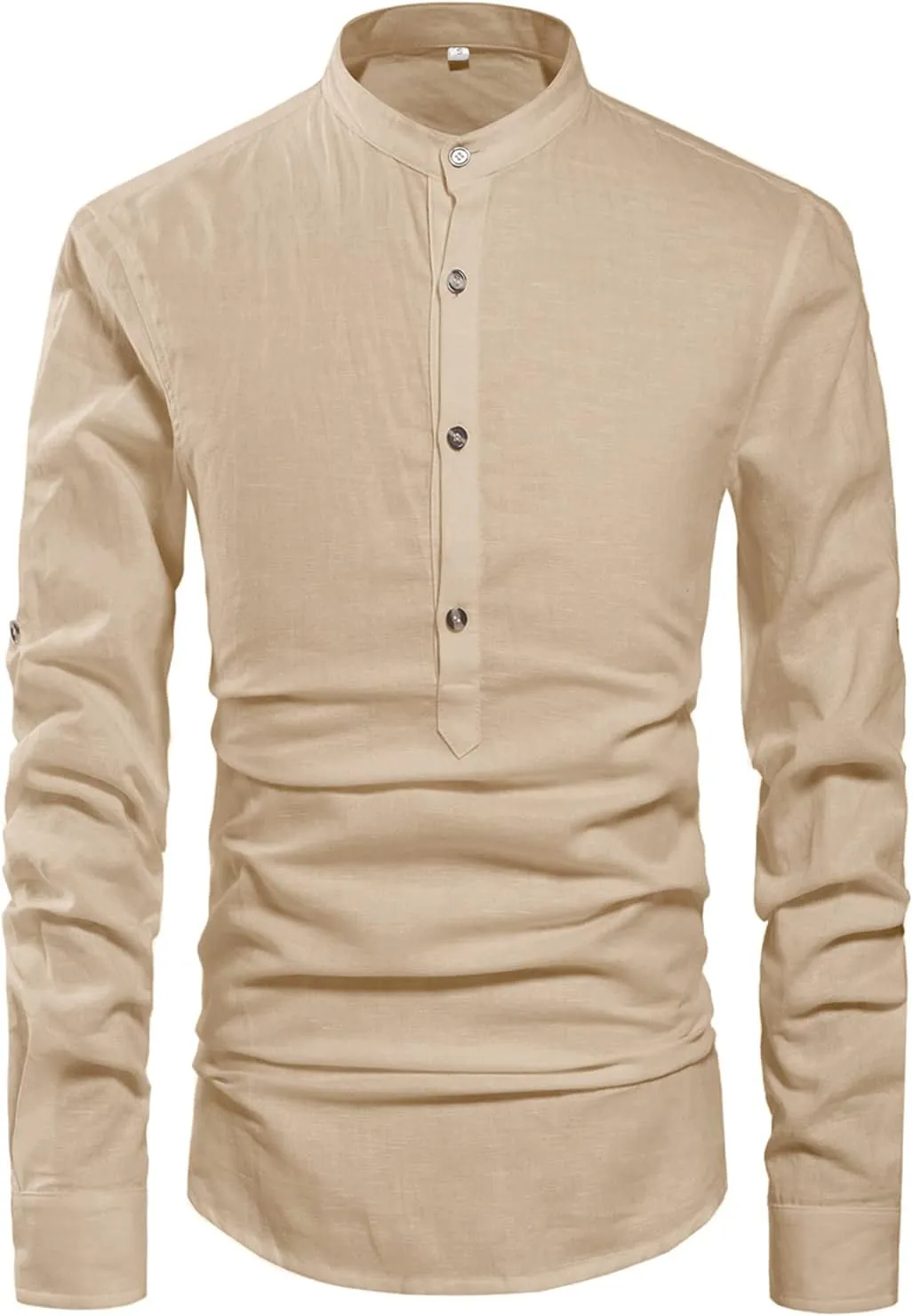 NITAGUT Men Henley Neck Long Sleeve Daily Look Linen Shirts